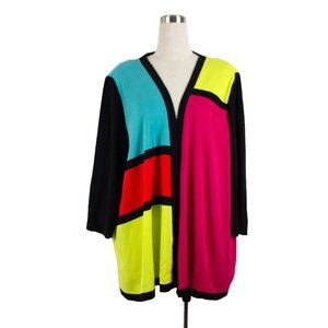 Exclusively Misook Open Front Cardigan Sz 2X Colorblock